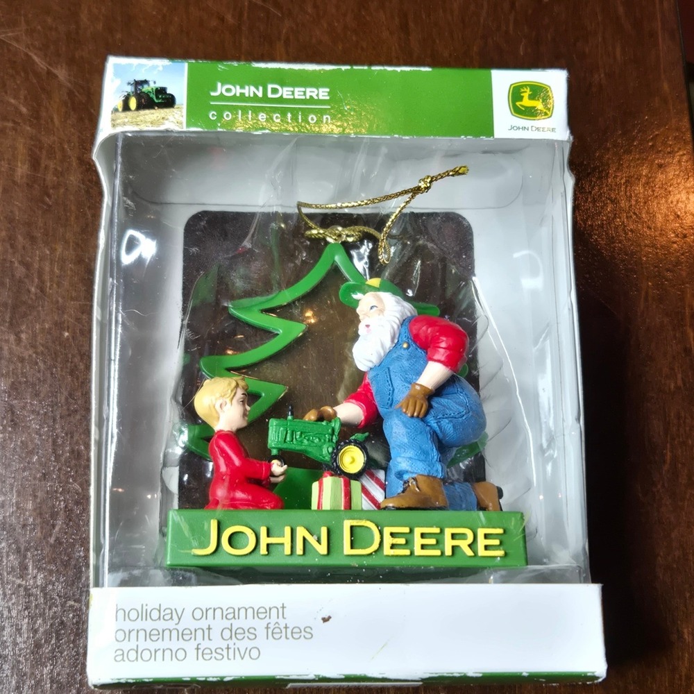 John Deere Holiday Ornament Santa & Child Tractor 2009 Farmhouse Country Rural